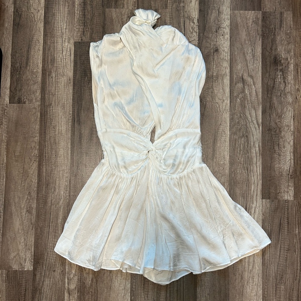 Tularosa ☁️ Dreamy High Neck White Cream Jumpsuit Flowy Pleated Leg